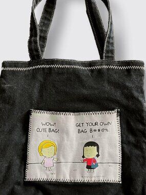 Angry Little Girls Comic "Cute Bag" Black Canvas Tote Bag